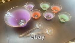 Vtg Mid Century Modern BLENDO, 11 Piece Frosted Ombre Glass Salad Bowl Set