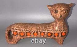 Vtg Mid Century Modern Bitossi 2-Faced Long Cat Ceramic Sculpture Figurine Brown
