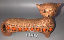 Vtg Mid Century Modern Bitossi 2-Faced Long Cat Ceramic Sculpture Figurine Brown