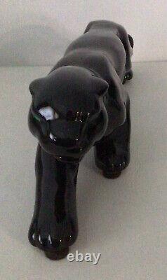 Vtg Mid Century Modern Ceramic Glossy Black Stalking Panther Art Deco MCM 18
