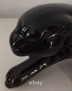 Vtg Mid Century Modern Ceramic Glossy Black Stalking Panther Art Deco MCM 18