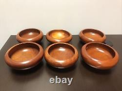 Vtg Mid Century Modern Hand Turned Wood Large Salad 6 Small Bowls Set