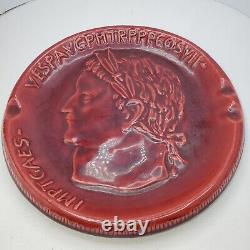 Vtg Mid Century Modern Made In Italy Red Ceramic Pottery Ashtray Figurehead 8