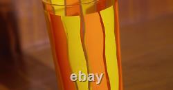 Vtg Mid Century Modern Striped Orange & Yellow Highball Glasses with Ice Bucket