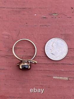 Vtg Mid Century Modernist 10k Yellow Gold Black Sapphire Ring. Size 6.25, 4g