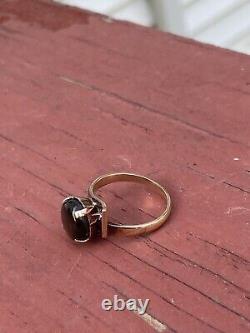 Vtg Mid Century Modernist 10k Yellow Gold Black Sapphire Ring. Size 6.25, 4g