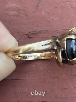 Vtg Mid Century Modernist 10k Yellow Gold Black Sapphire Ring. Size 6.25, 4g