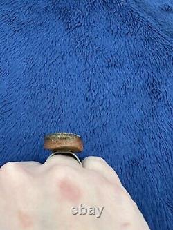 Vtg Mid Century Modernist Blue Crackle Clay Ring, Adjustable