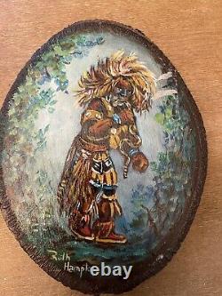 Vtg Mid Century Oil Painting On Wood Native American Hopi Kachina Snake Dangers