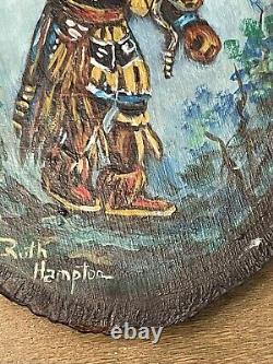 Vtg Mid Century Oil Painting On Wood Native American Hopi Kachina Snake Dangers