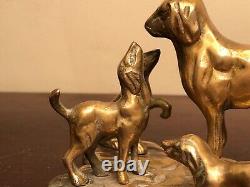 Vtg Mid Century Penco solid brass Hound Dogs Mom pups Massachusetts Sculpture