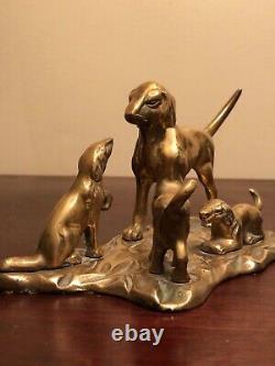Vtg Mid Century Penco solid brass Hound Dogs Mom pups Massachusetts Sculpture