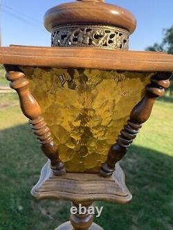 Vtg Mid Century Retro 32 Table Lamp 3 way Amber Glass Panels Brass Accents