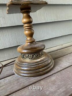 Vtg Mid Century Retro 32 Table Lamp 3 way Amber Glass Panels Brass Accents