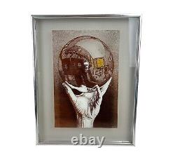 Vtg Mid Century Retro 70s MC Escher Lucid Lines Crystal Ball Glass Art Windows