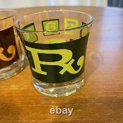 Vtg Mid Century Rx Prescription Cocktail Whiskey Pharmacy Glasses set of 3 Tums