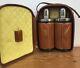 Vtg Mid Century Scotch Bourbon Top Grain Cowhide Leather Carry Case Flasks