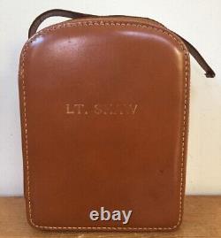 Vtg Mid Century Scotch Bourbon Top Grain Cowhide Leather Carry Case Flasks