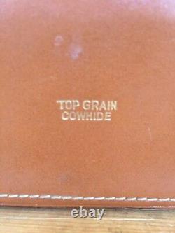 Vtg Mid Century Scotch Bourbon Top Grain Cowhide Leather Carry Case Flasks