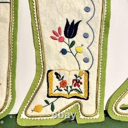 Vtg Mid Century Set 3 Embroidered Felt Hungarian 13 Stockings Christmas Mayto
