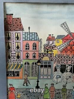 Vtg Mid Century Signed Clement Lithograph Moulin Rouge French City Paintings