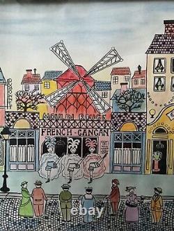 Vtg Mid Century Signed Clement Lithograph Moulin Rouge French City Paintings