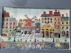 Vtg Mid Century Signed Clement Lithograph Moulin Rouge French City Paintings