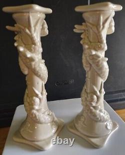Vtg. Mid century Fitz & Floyd ceramic chinoiserie dragon candlestick holder