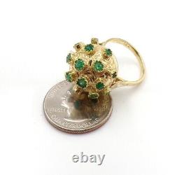 Vtg Retro Sputnik Mid-Century Modernist Emerald 18K Yellow Gold Ring Sz 7.5 FZ
