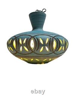 Vtg UFO Cutout Swag Ceramic Glazed Hanging Lamp Light Mid Century Modern MCM