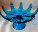 Vtg. Viking Mid Century Blue Art Glass 8 Petal Pedestal Bowl