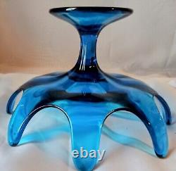 Vtg. Viking Mid Century Blue Art Glass 8 Petal Pedestal Bowl