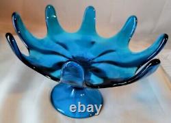 Vtg. Viking Mid Century Blue Art Glass 8 Petal Pedestal Bowl