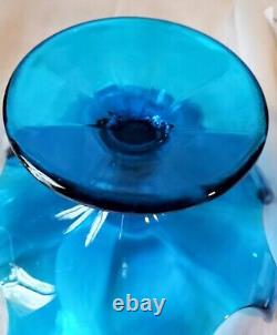 Vtg. Viking Mid Century Blue Art Glass 8 Petal Pedestal Bowl