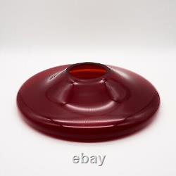 XL UFO Glass Vase or Fruit Bowl Wine-Red Hand-blown Vintage Retro Mid-Century